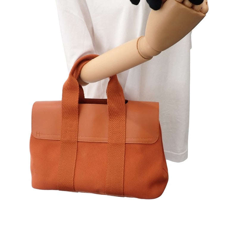 エルメス HERMES ヴァルパライソPM ハンドバッグ ヴォースイフト キャンバス トワルシェブロン オレンジ シルバー金具 レディース【中古】【ABランク】
