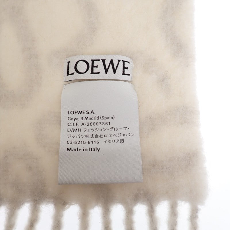 ロエベ LOEWE アナグラム スカーフ F811257X23 マフラー ウール アルパカ グレー ホワイト レディース メンズ【中古】【ABランク】