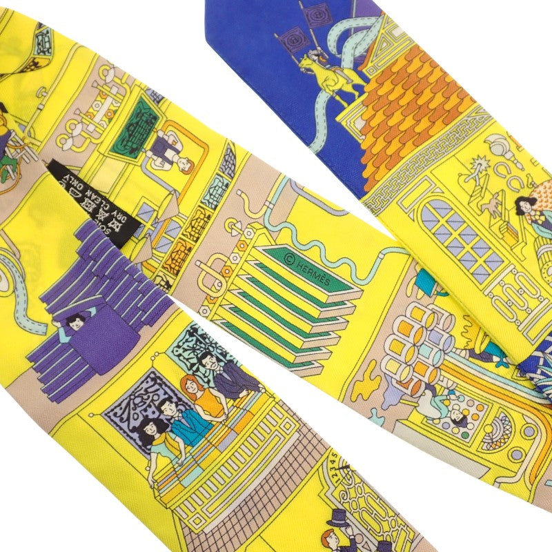 エルメス HERMES ツイリー La Maison Des Carres メゾン・デ・カレ スカーフ シルク イエロー ブルー レディース【中古】【Aランク】
