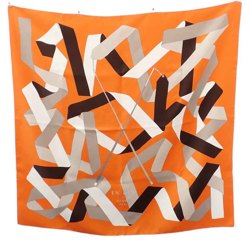 エルメス HERMES カレ90 EN DUO PAR スカーフ シルク オレンジ レディース【中古】【Aランク】