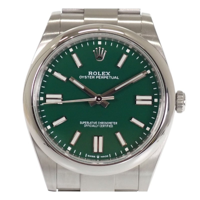 ロレックス ROLEX オイスターパーペチュアル 41 124300 腕時計 ステンレススチール 自動巻き グリーン文字盤 メンズ【中古】【Aランク】