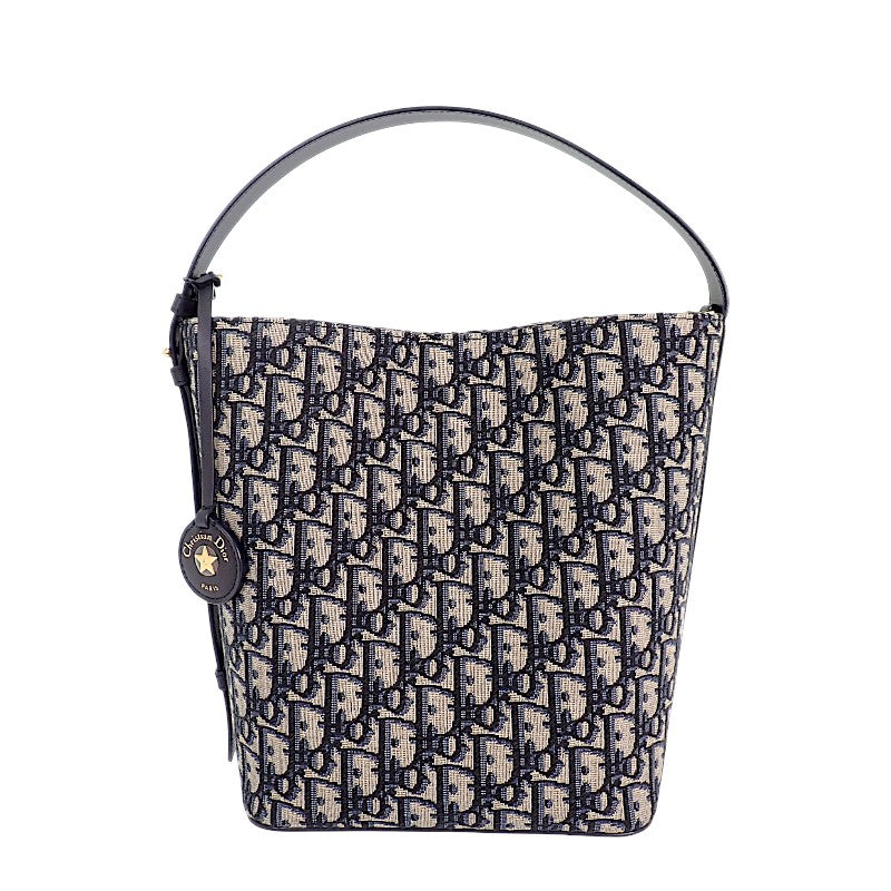 ディオール Dior Diorstar バケットバッグ スモール M2854UTZQ M928 ショルダーバッグ カーフ コットン ファブリック ネイビー ゴールド金具 レディース【中古】【Aランク】
