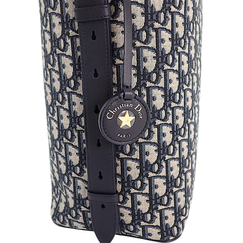 ディオール Dior Diorstar バケットバッグ スモール M2854UTZQ M928 ショルダーバッグ カーフ コットン ファブリック ネイビー ゴールド金具 レディース【中古】【Aランク】