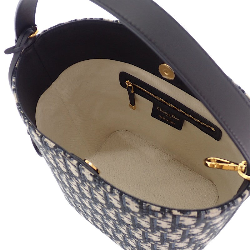 ディオール Dior Diorstar バケットバッグ スモール M2854UTZQ M928 ショルダーバッグ カーフ コットン ファブリック ネイビー ゴールド金具 レディース【中古】【Aランク】