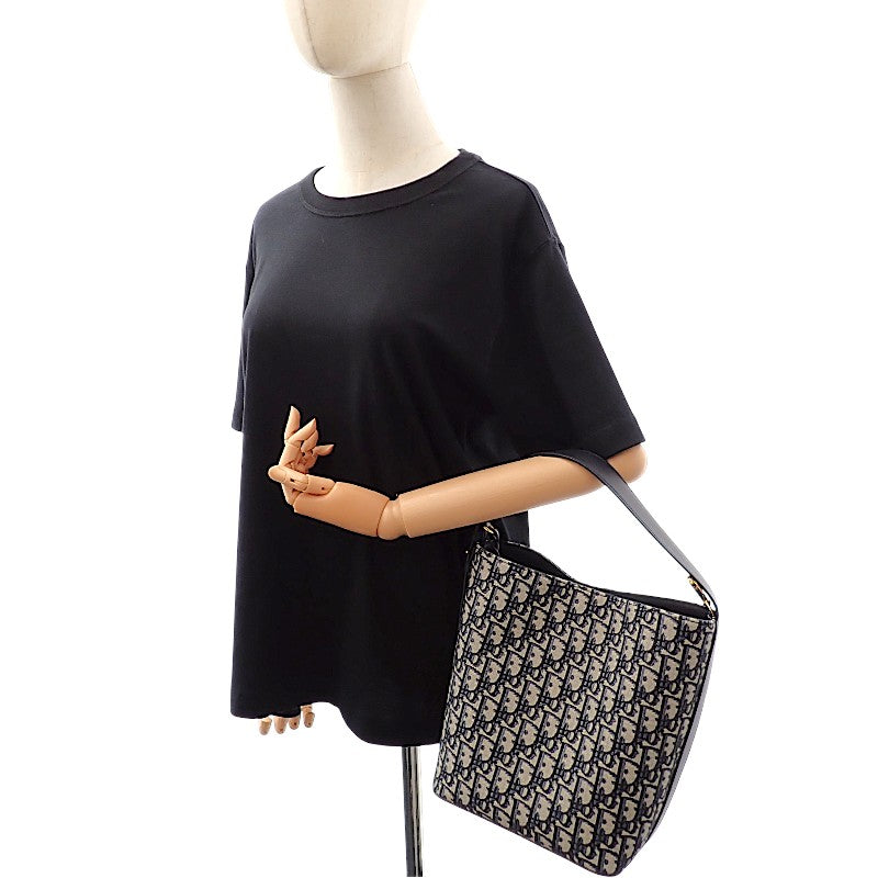 ディオール Dior Diorstar バケットバッグ スモール M2854UTZQ M928 ショルダーバッグ カーフ コットン ファブリック ネイビー ゴールド金具 レディース【中古】【Aランク】