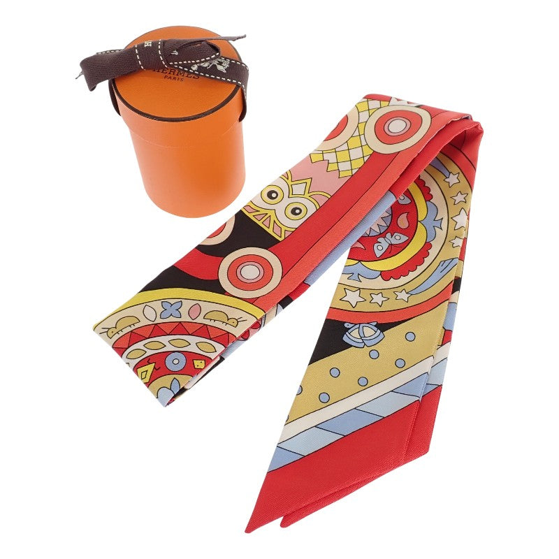 エルメス HERMES ツイリー Les Murmures de la Foret 063005S 08 スカーフ シルク レッド レディース【中古】【Aランク】