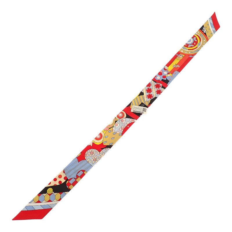 エルメス HERMES ツイリー Les Murmures de la Foret 063005S 08 スカーフ シルク レッド レディース【中古】【Aランク】