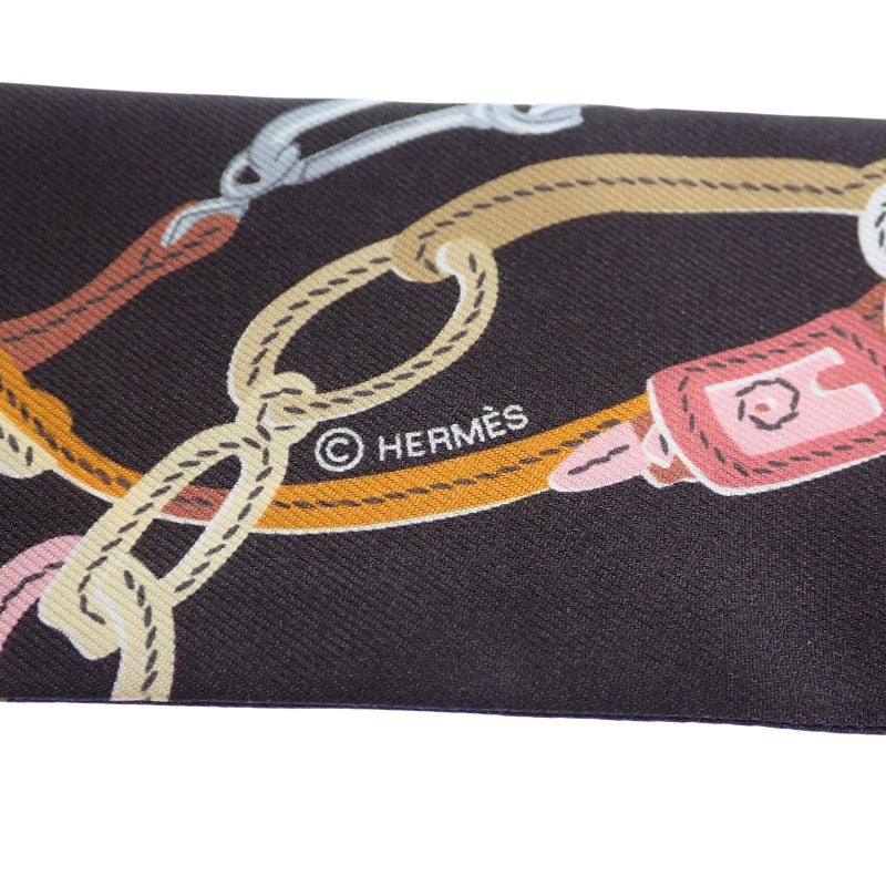 エルメス HERMES ツイリー BRIDES DE GALA APPLIQ PIQUE ブリッド・ドゥ・ガラ・アップリケ・ピケ 063940S 12 スカーフ シルク ブラック イエロー ピンク レディース【中古】【Aランク】