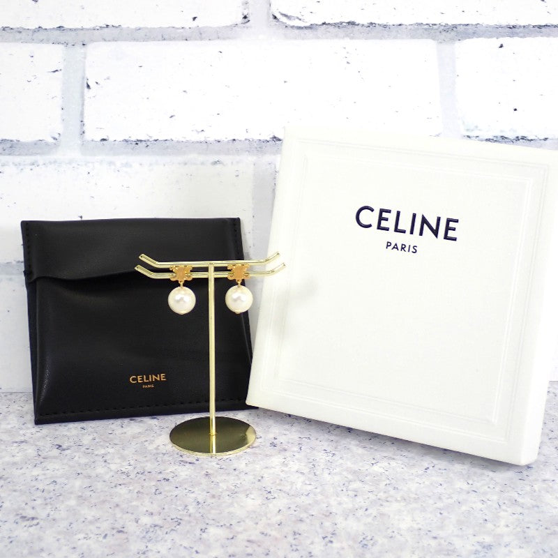 セリーヌ CELINE レ・パール 460TZ6PRB.01GI ピアス 真ちゅう ゴールド ホワイト レディース【中古】【Aランク】