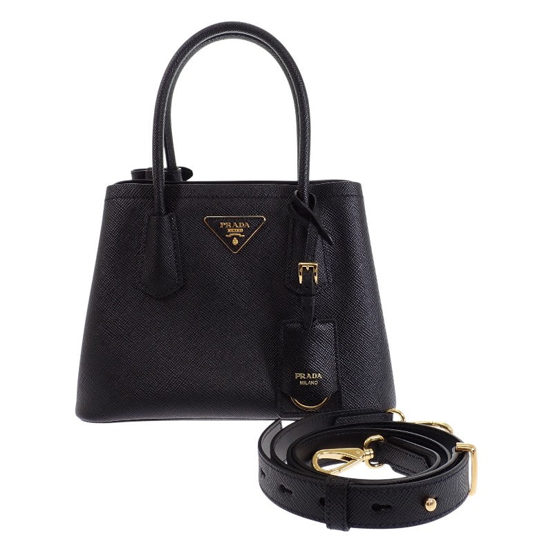 【商談中/対象者以外注文不可】プラダ PRADA ダブル スモール レザーバッグ ドゥーブレ 1BG443 2WAYバッグ ハンドバッグ ショルダーバッグ サフィアーノ ブラック ゴールド金具 レディース【中古】【Aランク】