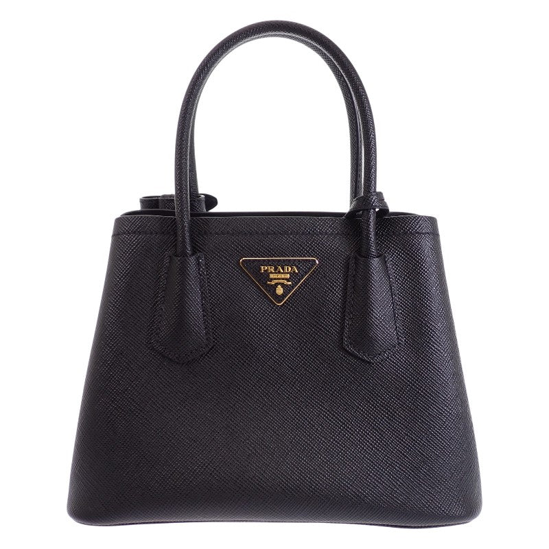 【商談中/対象者以外注文不可】プラダ PRADA ダブル スモール レザーバッグ ドゥーブレ 1BG443 2WAYバッグ ハンドバッグ ショルダーバッグ サフィアーノ ブラック ゴールド金具 レディース【中古】【Aランク】