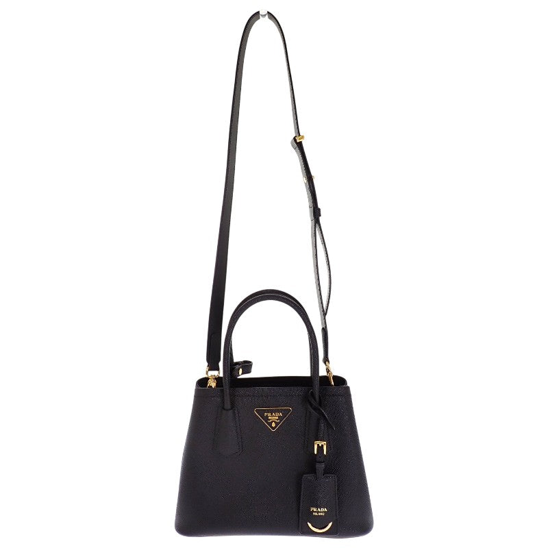 プラダ PRADA ダブル スモール レザーバッグ ドゥーブレ 1BG443 2WAYバッグ ハンドバッグ ショルダーバッグ サフィアーノ ブラック ゴールド金具 レディース【中古】【Aランク】