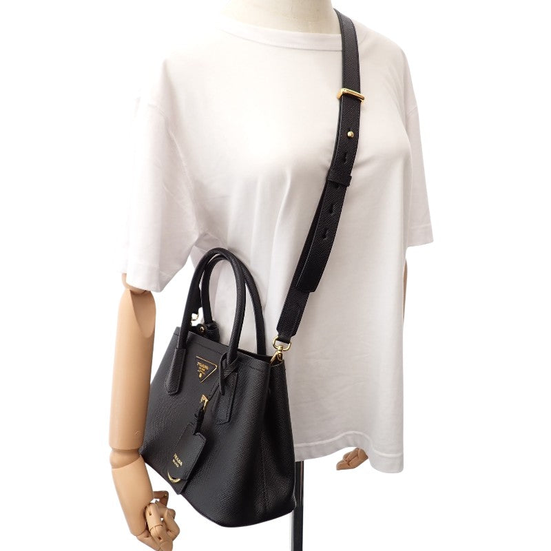 プラダ PRADA ダブル スモール レザーバッグ ドゥーブレ 1BG443 2WAYバッグ ハンドバッグ ショルダーバッグ サフィアーノ ブラック ゴールド金具 レディース【中古】【Aランク】