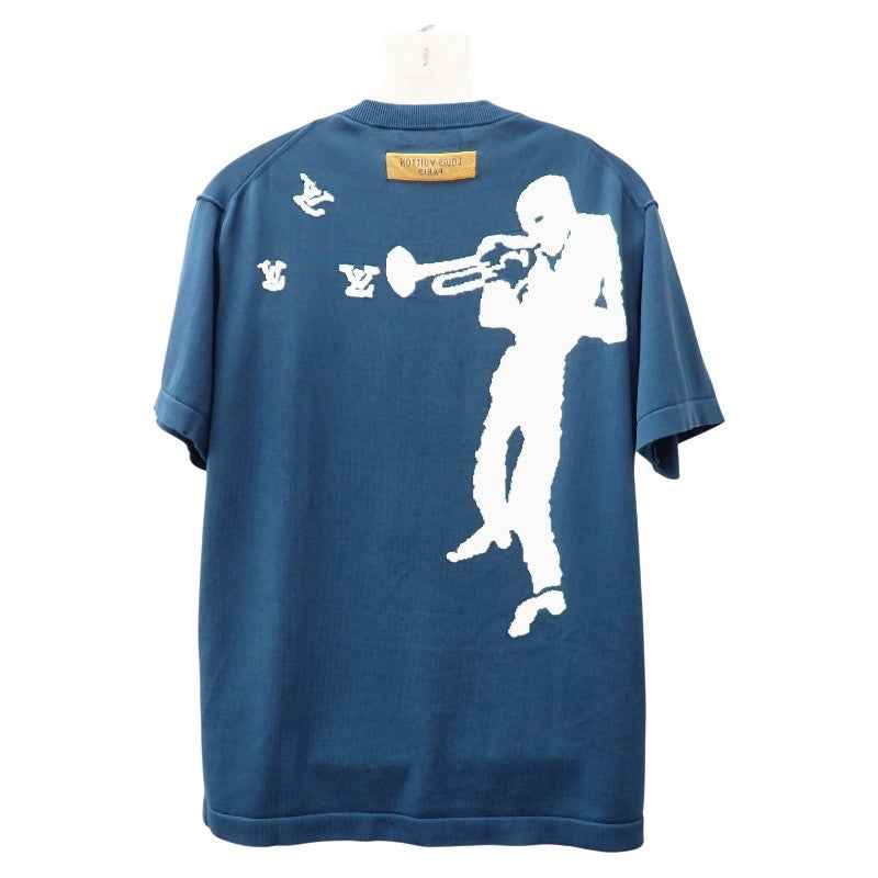 ルイヴィトン LOUIS VUITTON クルーネック 半袖ニット ショートスリーブ サマーセーター L ニット コットン ブルー メンズ【中古】【Aランク】