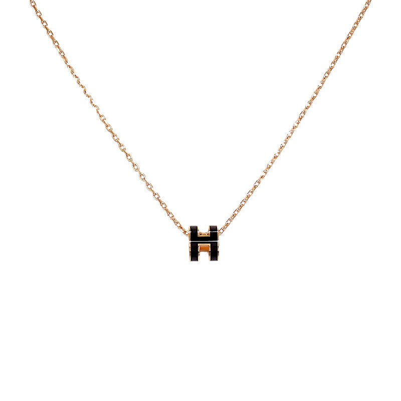 エルメス HERMES ミニポップH ペンダント H147992FO03 ネックレス メタル ブラック レディース【中古】【Aランク】