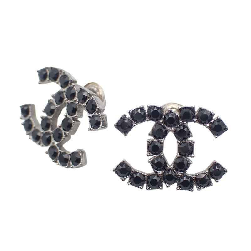 シャネル CHANEL ココマークピアス B18S刻印 ピアス メタル クリスタル ブラック 黒 シルバー金具 レディース【中古】【ABランク】
