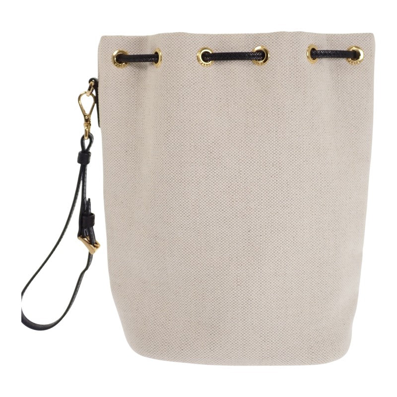 プラダ PRADA MISTOLINO キャンバス 巾着型 1NE369 ポーチ レザー リネン アイボリー ゴールド金具 レディース【中古】【Aランク】