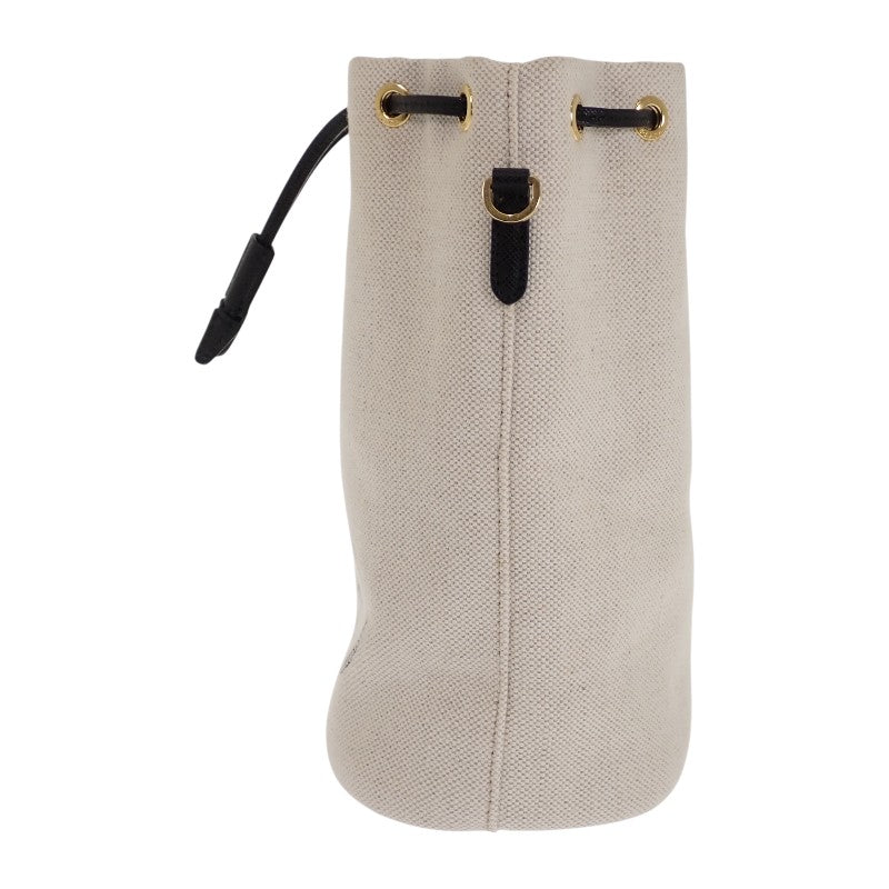 プラダ PRADA MISTOLINO キャンバス 巾着型 1NE369 ポーチ レザー リネン アイボリー ゴールド金具 レディース【中古】【Aランク】