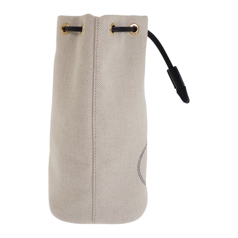 プラダ PRADA MISTOLINO キャンバス 巾着型 1NE369 ポーチ レザー リネン アイボリー ゴールド金具 レディース【中古】【Aランク】