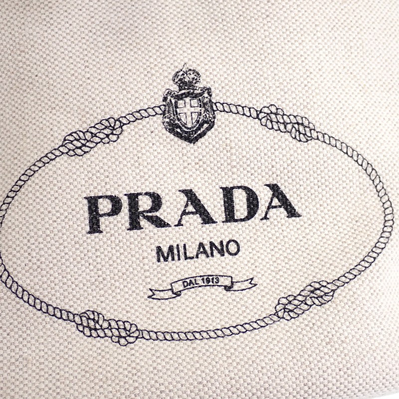 プラダ PRADA MISTOLINO キャンバス 巾着型 1NE369 ポーチ レザー リネン アイボリー ゴールド金具 レディース【中古】【Aランク】