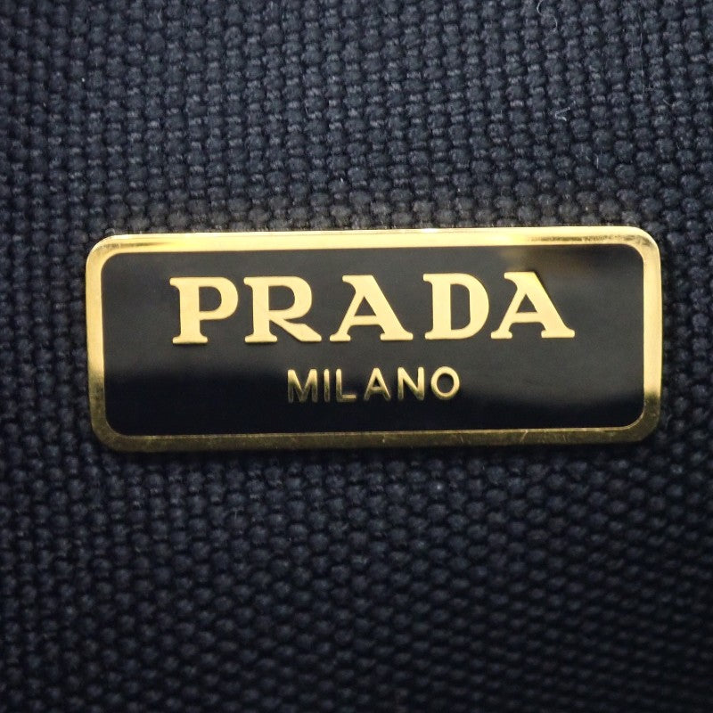 プラダ PRADA MISTOLINO キャンバス 巾着型 1NE369 ポーチ レザー リネン アイボリー ゴールド金具 レディース【中古】【Aランク】