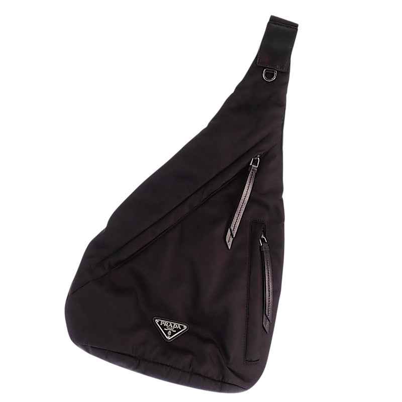 プラダ PRADA ワンショルダー バックパック 2VZ092_2DMG ボディバッグ ショルダーバッグ レザー Re-Nylon ブラック シルバー金具 メンズ【中古】【ABランク】