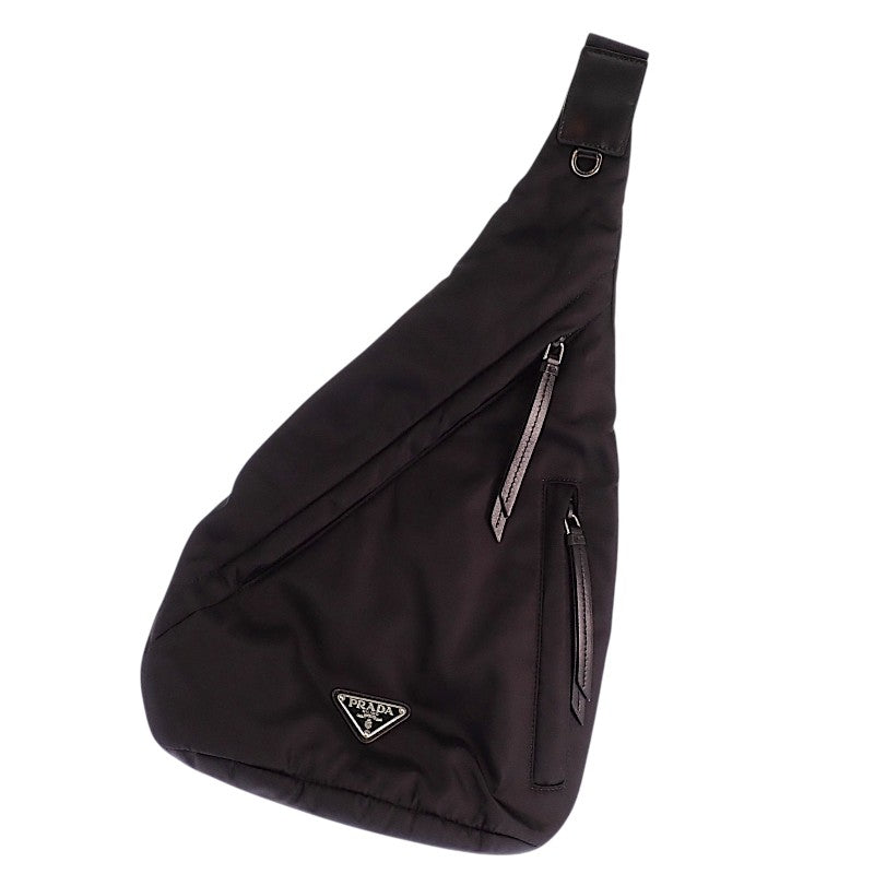 プラダ PRADA ワンショルダー バックパック 2VZ092_2DMG ボディバッグ ショルダーバッグ レザー Re-Nylon ブラック シルバー金具 メンズ【中古】【ABランク】
