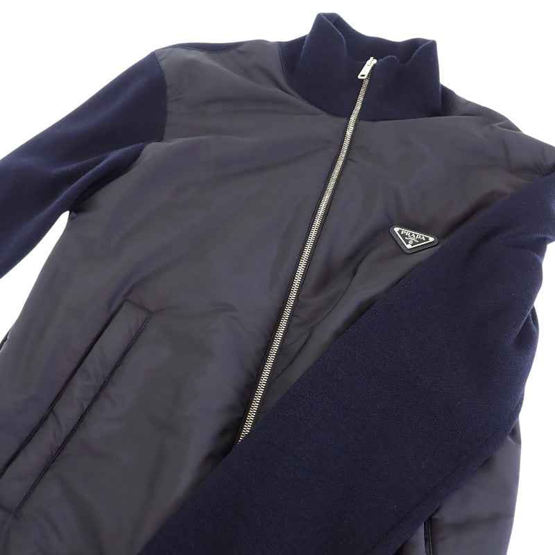 プラダ PRADA ジップアップ切替 48 UMG116 ナイロンジャケット ウール Re-Nylon ネイビー シルバー金具 メンズ【中古】【ABランク】