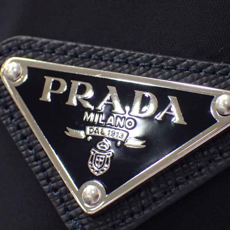 プラダ PRADA ジップアップ切替 48 UMG116 ナイロンジャケット ウール Re-Nylon ネイビー シルバー金具 メンズ【中古】【ABランク】