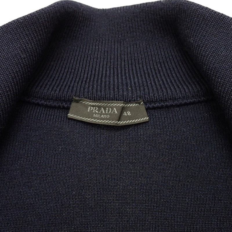 プラダ PRADA ジップアップ切替 48 UMG116 ナイロンジャケット ウール Re-Nylon ネイビー シルバー金具 メンズ【中古】【ABランク】