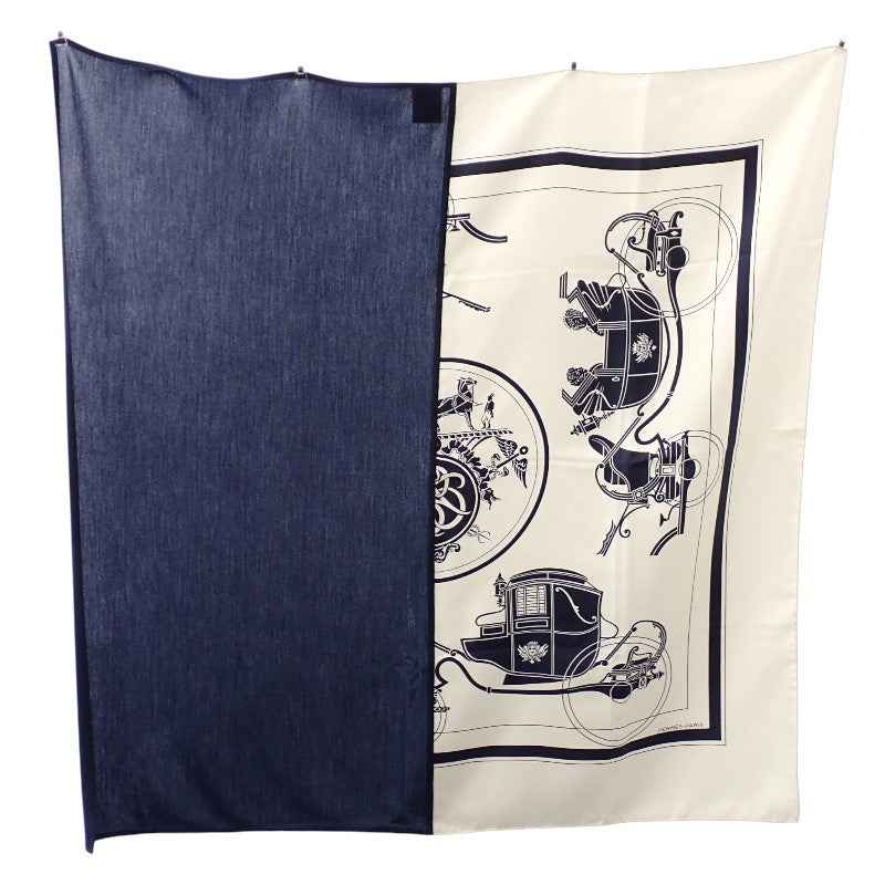 エルメス HERMES カレH ハイブリッド90 エクスリブリス H394829T 02 スカーフ シルク ウール ネイビー アイボリー マリン エクリュ メンズ レディース ユニセックス【中古】【Aランク】