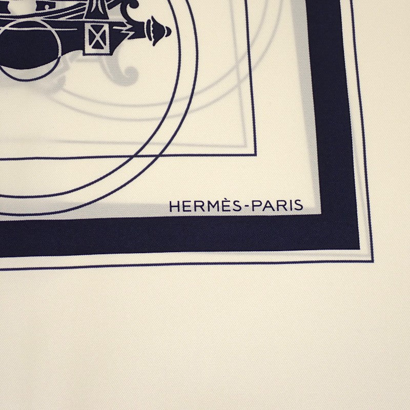 エルメス HERMES カレH ハイブリッド90 エクスリブリス H394829T 02 スカーフ シルク ウール ネイビー アイボリー マリン エクリュ メンズ レディース ユニセックス【中古】【Aランク】