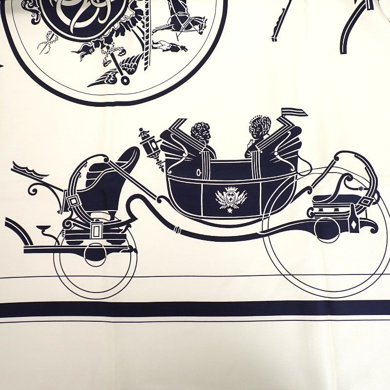 エルメス HERMES カレH ハイブリッド90 エクスリブリス H394829T 02 スカーフ シルク ウール ネイビー アイボリー マリン エクリュ メンズ レディース ユニセックス【中古】【Aランク】