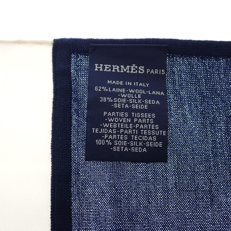 エルメス HERMES カレH ハイブリッド90 エクスリブリス H394829T 02 スカーフ シルク ウール ネイビー アイボリー マリン エクリュ メンズ レディース ユニセックス【中古】【Aランク】