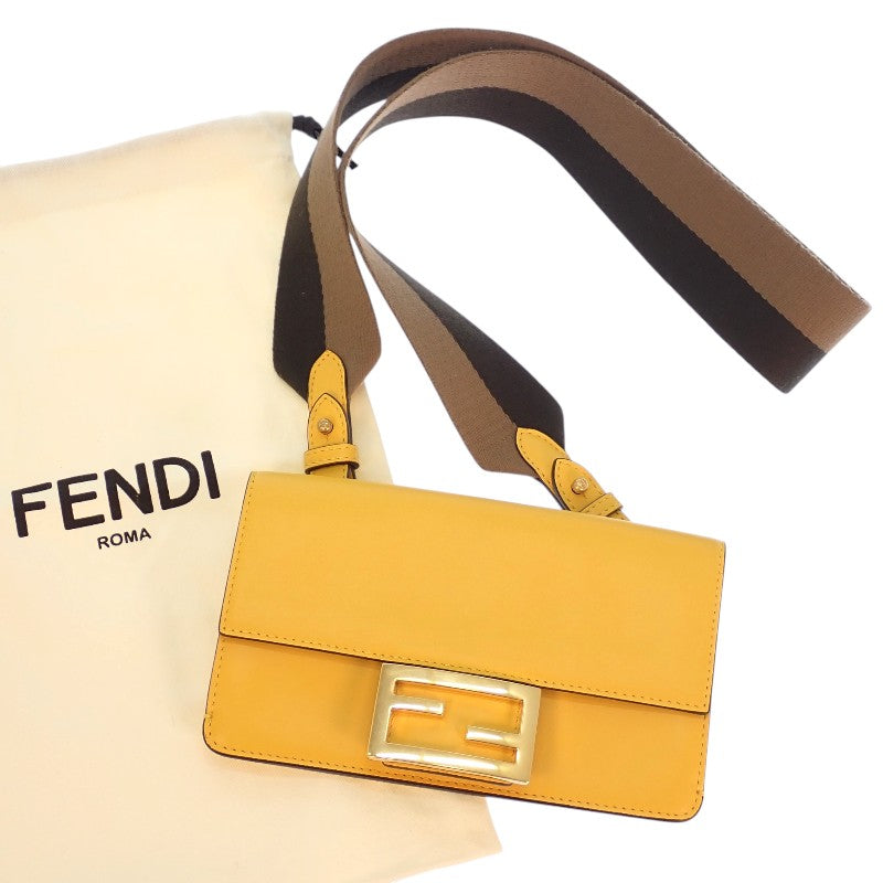 フェンディ FENDI フラットバゲットミニ 8BS039 ショルダーバッグ レザー イエロー ゴールド金具 レディース【中古】【Aランク】