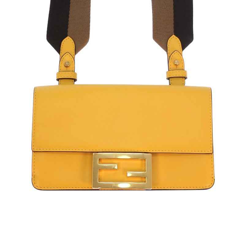 フェンディ FENDI フラットバゲットミニ 8BS039 ショルダーバッグ レザー イエロー ゴールド金具 レディース【中古】【Aランク】