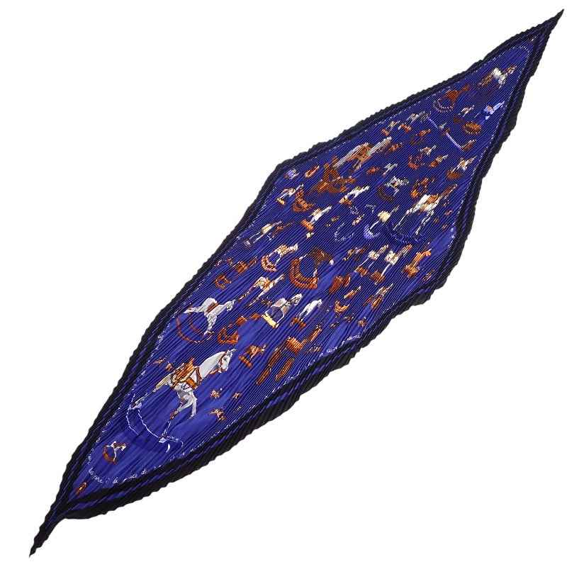 エルメス HERMES カレ90プリーツ 青い木馬 スカーフ シルク ブルー