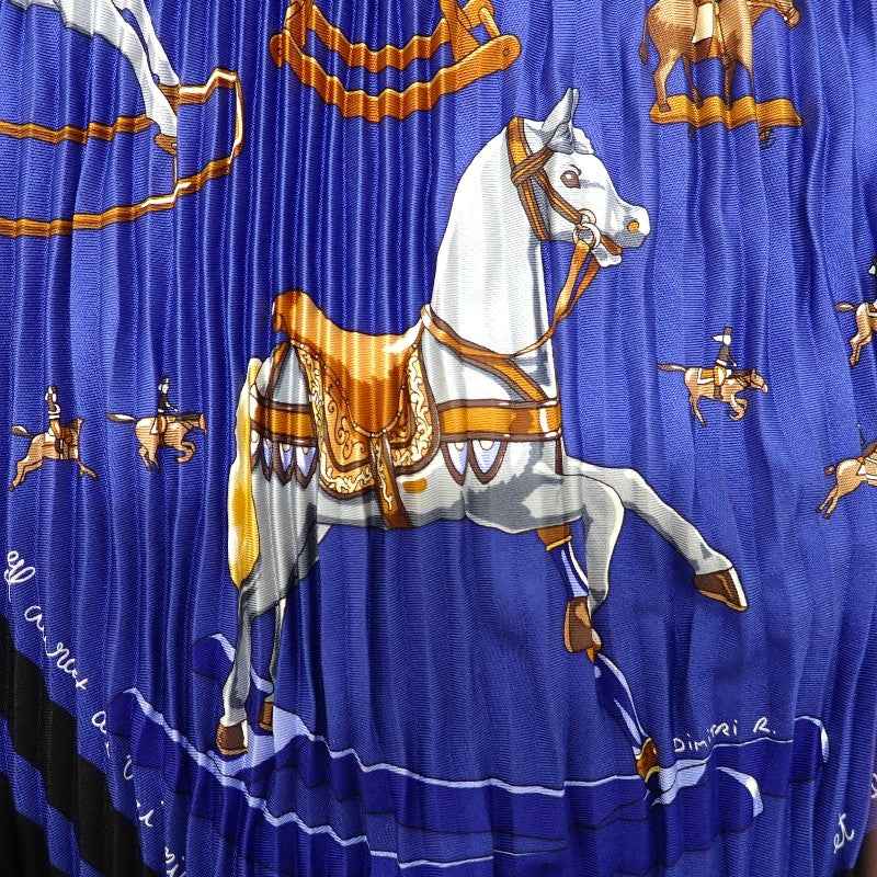 エルメス HERMES カレ90プリーツ 青い木馬 スカーフ シルク ブルー レディース【中古】【Aランク】