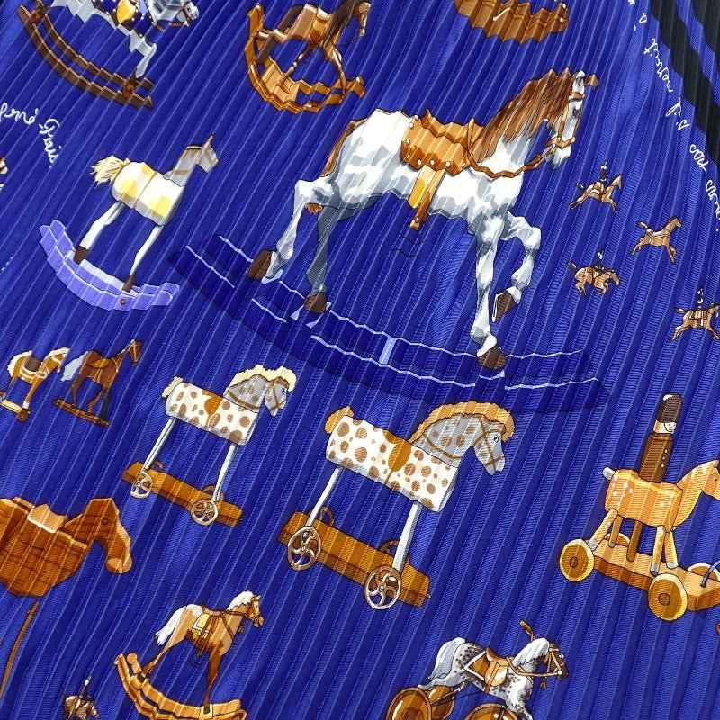 エルメス HERMES カレ90プリーツ 青い木馬 スカーフ シルク ブルー レディース【中古】【Aランク】