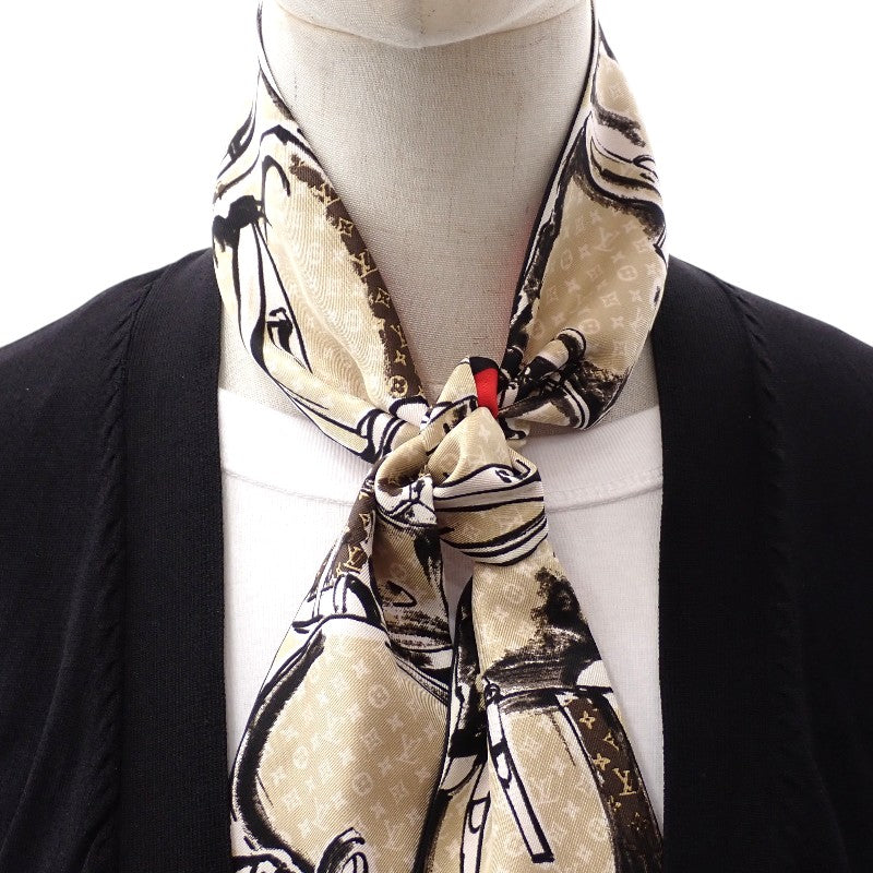 ルイヴィトン LOUIS VUITTON バンドー・トランク M73964 スカーフ シルク レッド ベージュ レディース【中古】【ABランク】