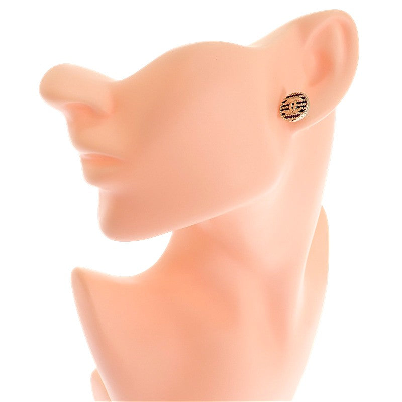 シャネル CHANEL ボーダー チェーン ココマーク ピアス メタル エナメル ネイビー レディース【中古】【Aランク】