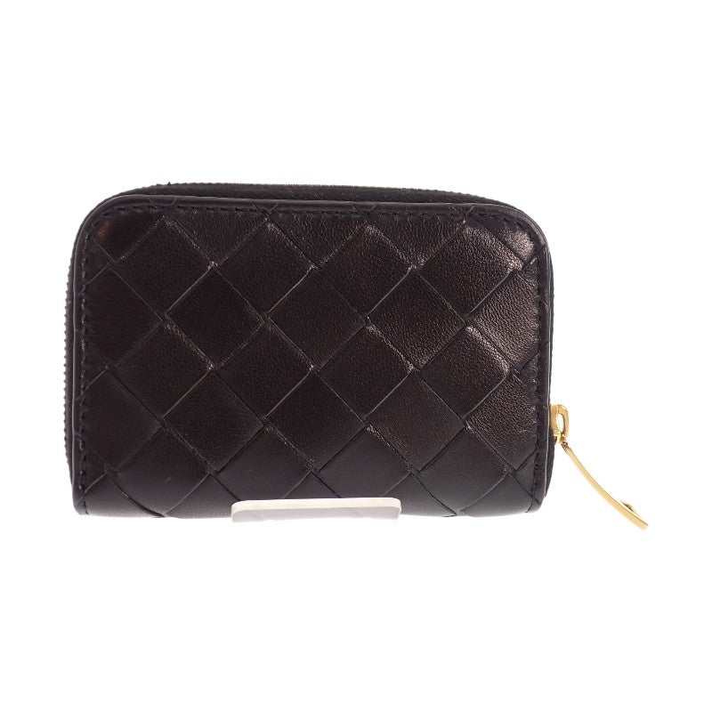 ボッテガヴェネタ BOTTEGA VENETA タイニー ジップアラウンド カードケース コインケース ラムスキン ブラック ゴールド金具 レディース メンズ【中古】【ABランク】