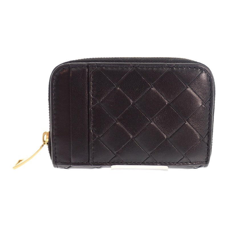 ボッテガヴェネタ BOTTEGA VENETA タイニー ジップアラウンド カードケース コインケース ラムスキン ブラック ゴールド金具 レディース メンズ【中古】【ABランク】