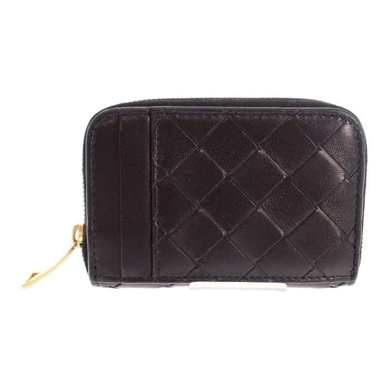 ボッテガヴェネタ BOTTEGA VENETA タイニー ジップアラウンド カードケース コインケース ラムスキン ブラック ゴールド金具 レディース メンズ【中古】【ABランク】