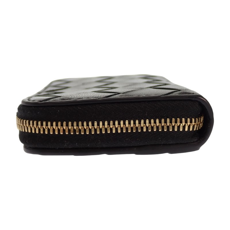 ボッテガヴェネタ BOTTEGA VENETA タイニー ジップアラウンド カードケース コインケース ラムスキン ブラック ゴールド金具 レディース メンズ【中古】【ABランク】