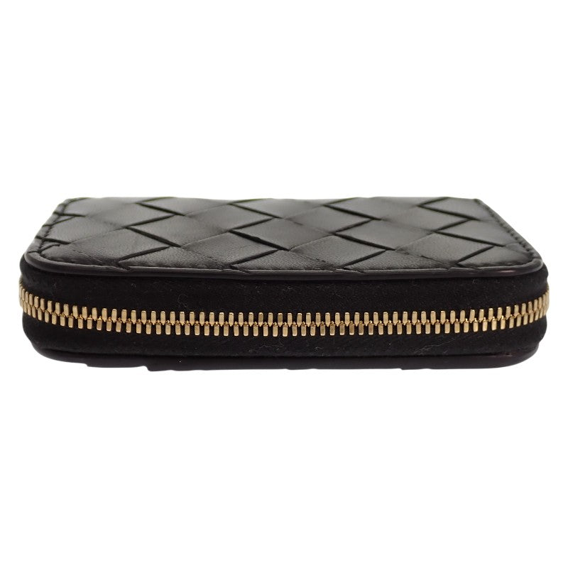 ボッテガヴェネタ BOTTEGA VENETA タイニー ジップアラウンド カードケース コインケース ラムスキン ブラック ゴールド金具 レディース メンズ【中古】【ABランク】