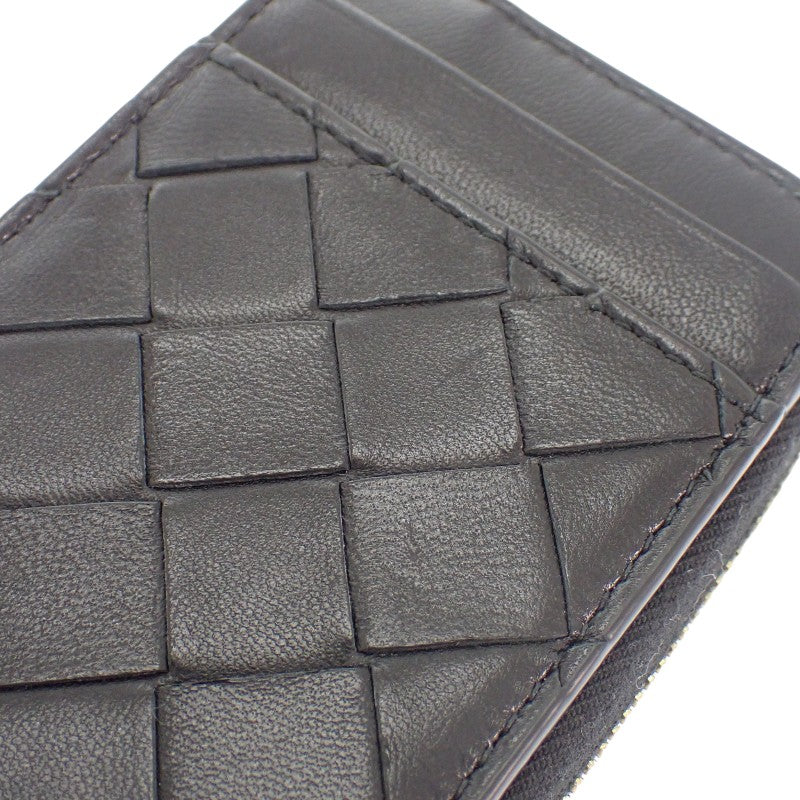 ボッテガヴェネタ BOTTEGA VENETA タイニー ジップアラウンド カードケース コインケース ラムスキン ブラック ゴールド金具 レディース メンズ【中古】【ABランク】