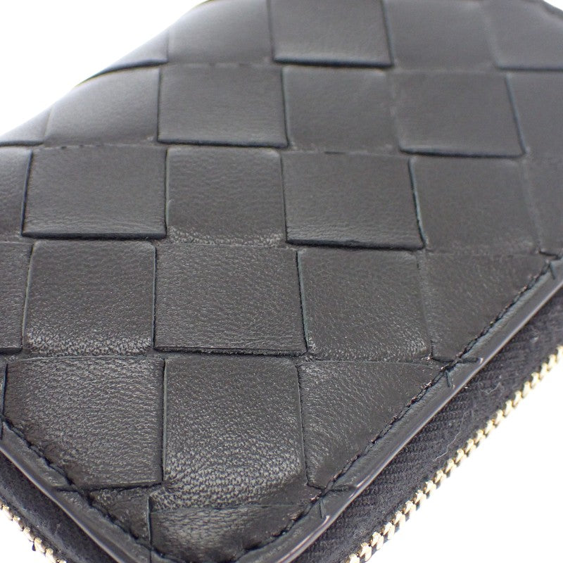 ボッテガヴェネタ BOTTEGA VENETA タイニー ジップアラウンド カードケース コインケース ラムスキン ブラック ゴールド金具 レディース メンズ【中古】【ABランク】