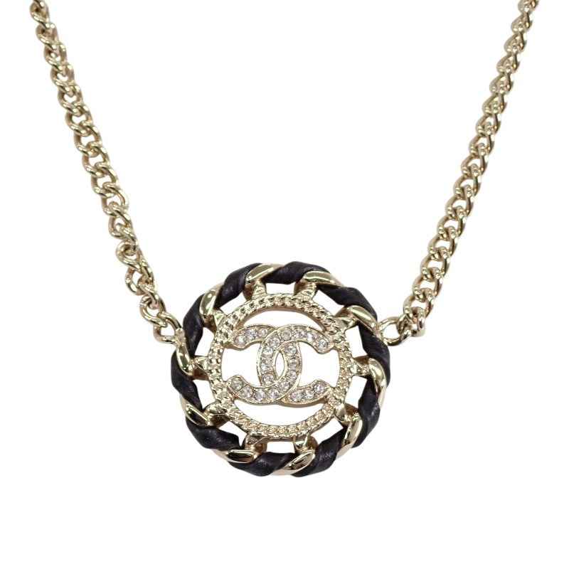 シャネル CHANEL ココマーク チョーカー ペンダント ABG722B22896 ネックレス メタル レザー ストラス シャンパンゴールド レディース【中古】【ABランク】