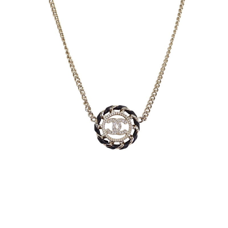 シャネル CHANEL ココマーク チョーカー ペンダント ABG722B22896 ネックレス メタル レザー ストラス シャンパンゴールド レディース【中古】【ABランク】